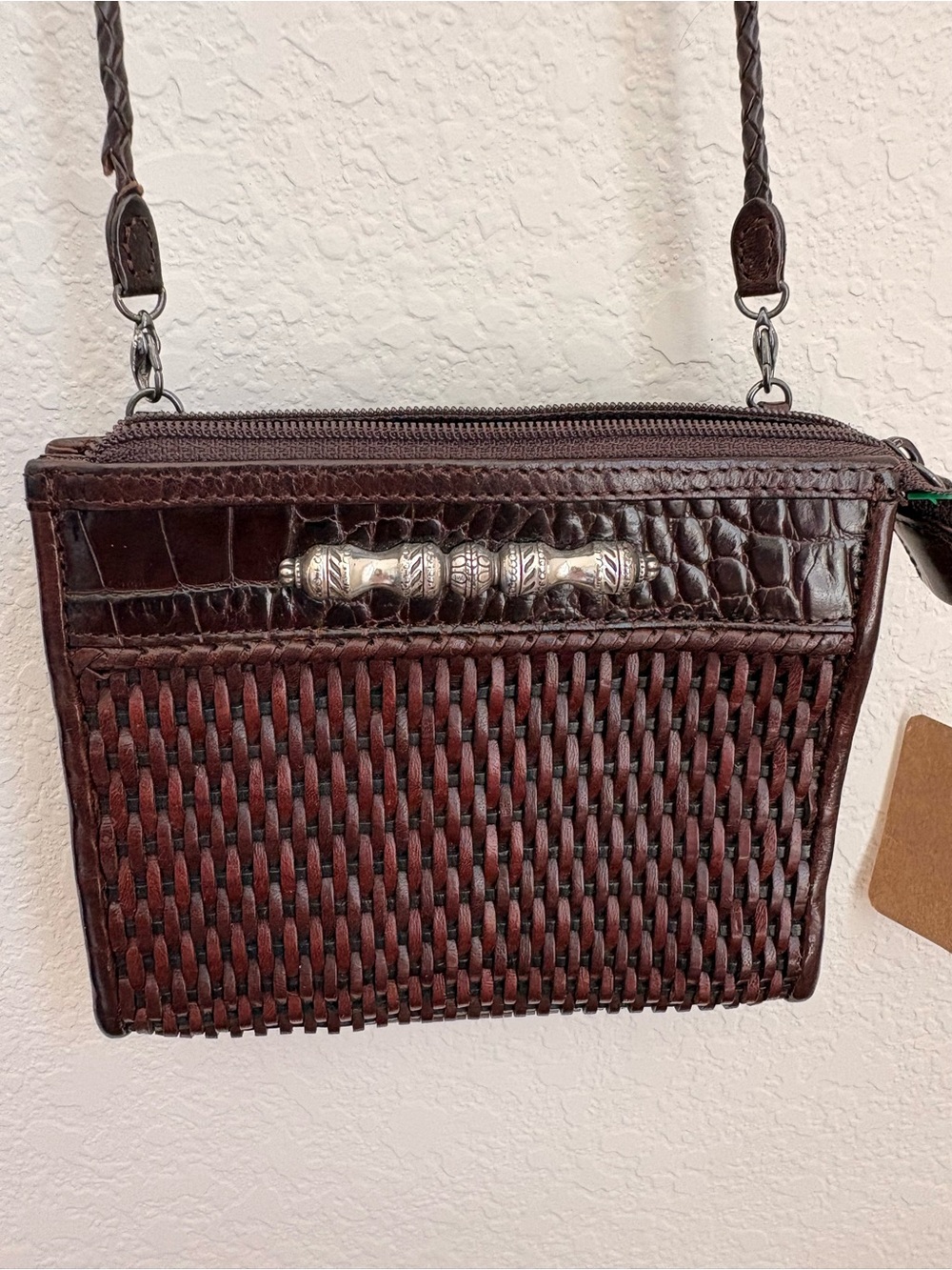 Vintage Brighton Mini Brown Woven Leather Crossbody Shoulder Bag Purse Excellent